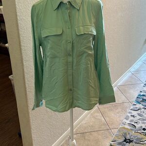 Fashion Nova Women's M You Better Work Pocket Shirt Sage Green Button Up New